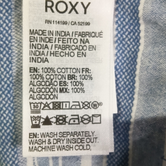 ROXY Paradise Calling Woven Poncho Hoodie Bijou Blue River Stripe Size M NWT - Picture 12 of 14